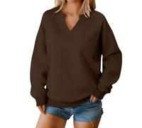 2026 New Womens Oversized V Neck Sweatshirt Casual Cozy Tops No Hood Teen Preppy Clothes (4,XL)