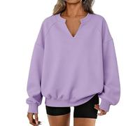 2026 New Womens Oversized V Neck Sweatshirt Casual Cozy Tops No Hood Teen Preppy Clothes (6,3XL)