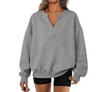 2026 New Womens Oversized V Neck Sweatshirt Casual Cozy Tops No Hood Teen Preppy Clothes (7,S)