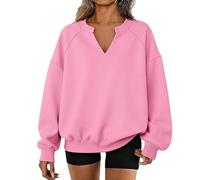 2026 New Womens Oversized V Neck Sweatshirt Casual Cozy Tops No Hood Teen Preppy Clothes (9,3XL)