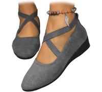 2026 New Womens Pointed Toe Ballet Wedge Dress Shoes Round Toe Comfy Pump, Women's Comfy Elastic Crisscross Strap Wedge Slip-On Shoes (Gray,41)