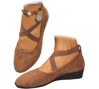 2026 New Womens Pointed Toe Ballet Wedge Dress Shoes Round Toe Comfy Pump, Women's Comfy Elastic Crisscross Strap Wedge Slip-On Shoes (Brown,39)