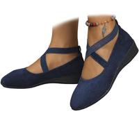 2026 New Womens Pointed Toe Ballet Wedge Dress Shoes Round Toe Comfy Pump, Women's Comfy Elastic Crisscross Strap Wedge Slip-On Shoes (Blue,36)