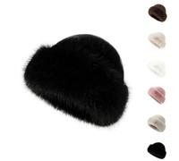 2026 New Womens Winter Faux Fur Bucket Hat Fluffy Furry Warm Hat Warm Faux Mink Plush Hats for Women (Black,Talla única)