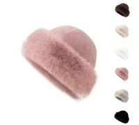 2026 New Womens Winter Faux Fur Bucket Hat Fluffy Furry Warm Hat Warm Faux Mink Plush Hats for Women (Pink,Talla única)