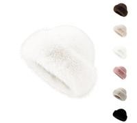 2026 New Womens Winter Faux Fur Bucket Hat Fluffy Furry Warm Hat Warm Faux Mink Plush Hats for Women (White,Talla única)