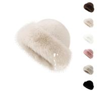 2026 New Womens Winter Faux Fur Bucket Hat Fluffy Furry Warm Hat Warm Faux Mink Plush Hats for Women (Beige,Talla única)
