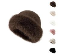 2026 New Womens Winter Faux Fur Bucket Hat Fluffy Furry Warm Hat Warm Faux Mink Plush Hats for Women (Brown,Talla única)