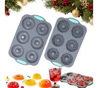2026 New Wreath Ice Mold, Flexible Silicone Christmas Wreath Ice Cube Mold, 6 Hole Silicone DIY Mold Suitable for Baking Cakes Donuts, Soap, Chocolate (2PCS-B+C)