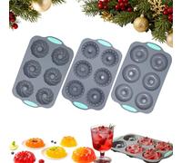 2026 New Wreath Ice Mold, Flexible Silicone Christmas Wreath Ice Cube Mold, 6 Hole Silicone DIY Mold Suitable for Baking Cakes Donuts, Soap, Chocolate (3PCS-A+B+C)