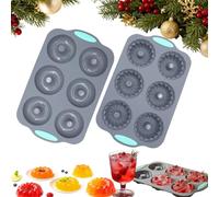 2026 New Wreath Ice Mold, Flexible Silicone Christmas Wreath Ice Cube Mold, 6 Hole Silicone DIY Mold Suitable for Baking Cakes Donuts, Soap, Chocolate (2PCS-A+C)