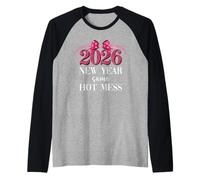 2026 New Year Same Hot Mess Mom Pink Bow Happy New Year 2026 Camiseta Manga Raglan