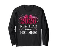 2026 New Year Same Hot Mess Mom Pink Bow Happy New Year 2026 Manga Larga