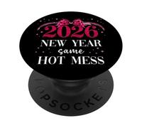 2026 New Year Same Hot Mess Mom Pink Bow Happy New Year 2026 PopSockets PopGrip Adhesivo