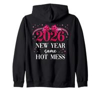 2026 New Year Same Hot Mess Mom Pink Bow Happy New Year 2026 Sudadera con Capucha