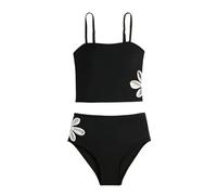 2026 Niñas Niños Traje De Baño De Dos Piezas Tankini Traje De Baño Con Flores En El Lateral Para Niñas Altas, Bikini Swimsuits Verano Uv Trajes De Baño, Negro , 11-12 años