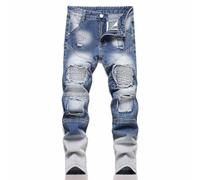 2026 Niños Desgastados Pantalones Largos Casuales De Moda De Alta Calle Para Niños Cómodos Pantalones Vaqueros Elásticos Primavera, azul, 10-13 años