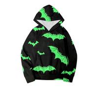 2026 Niños Niños Niños Niñas Halloween Manga Larga Dibujos Animados Estampados Cálido Sudadera con Capucha Tops Niños Trajes Chándal, verde, 10-12 años