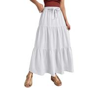 2026 Novedades en ropa de mujer Vestido de verano Mujer Verano Lino Liso Línea A Falda Envolvente con Cordón Fluido Boho Volantes Cintura Alta Playa Falda Larga, Blanco, XXL