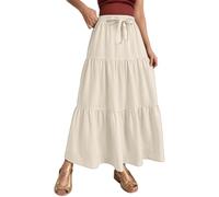 2026 Novedades en ropa de mujer Vestido de verano Mujer Verano Lino Liso Línea A Falda Envolvente con Cordón Fluido Boho Volantes Cintura Alta Playa Falda Larga, beige, M