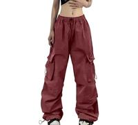 2026 novedades pantalones casuales para mujer mujer pantalones de paracaídas cargo corte holgado bolsillo estilo callejero, rojo, XXL