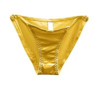 2026 Nuevas llegadas Lazo francés, ropa interior ahuecada para mujer de cintura baja, superficie de satén sin costuras Un pantalón triangular abotonado con puro deseo de amor, amarillo, L