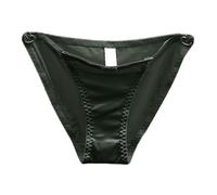 2026 Nuevas llegadas Lazo francés, ropa interior ahuecada para mujer de cintura baja, superficie de satén sin costuras Un pantalón triangular abotonado con puro deseo de amor, verde, L