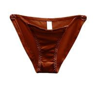 2026 Nuevas llegadas Lazo francés, ropa interior ahuecada para mujer de cintura baja, superficie de satén sin costuras Un pantalón triangular abotonado con puro deseo de amor, marrón, M