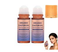 2026 Nuevo Aceite de Ricino Orgánico en Roll-on, Aceite Hidratante Prensado en Frío con Rodillo de Cuarzo Rosa, para Cejas, Pestañas, Rostro, Línea del Cabello y Piel Seca (2pcs)