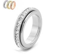 2026 Nuevo anillo giratorio brillante, simboliza votos y suerte, anillo giratorio antiestrés, resistente al agua y a la decoloración, regalo para San Valentín y para llevar a diario (Plata,7)