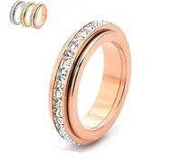 2026 Nuevo anillo giratorio brillante, simboliza votos y suerte, anillo giratorio antiestrés, resistente al agua y a la decoloración, regalo para San Valentín y para llevar a diario (Oro rosa,7)