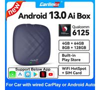 2026 NUEVO CarlinKit CarPlay Ai Box Qualcomm QCM6125 SM6225 CPU de 8 núcleos Android 13 Carplay inalámbrico Android auto GPS 4G LTE para coche CarPlay con cable Android 13 LED 128G