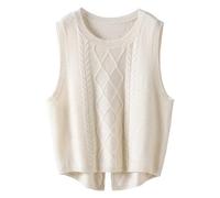 2026 nuevo chaleco sólido de moda para mujer, chaleco casual suelto corto dividido de punto suéter chaleco, Blanco, XL