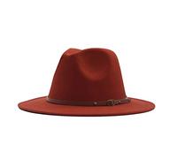 2026 Nuevo Sombrero Hebilla Cinturón Mujer Sombrero de Lana Panamá Floppy Fedora Sombrero Clásico Gorras de Béisbol Anchas, rojo, Talla única