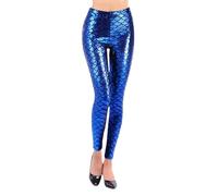 2026 Nuevo Talla Plus Size Fashion Leggings adelgazantes con estampado de escamas de pescado brillante para mujer, pantalones cómodos y elegantes, azul oscuro, 4XL
