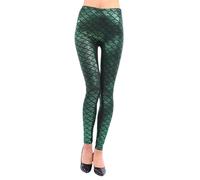 2026 Nuevo Talla Plus Size Fashion Leggings adelgazantes con estampado de escamas de pescado brillante para mujer, pantalones cómodos y elegantes, verde, 3XL