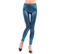 2026 Nuevo Talla Plus Size Fashion Leggings adelgazantes con estampado de escamas de pescado brillante para mujer, pantalones cómodos y elegantes, azul, 3XL