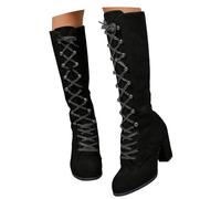 2026 otoño e invierno grueso con tacones altos botas de mujer de moda en Europa y Estados Unidos Botas altas Comercio exterior Botas hasta la rodilla, Negro , 42 EU