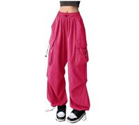 2026 Pantalones cargo holgados para mujer, color sólido, ropa de calle, hip hop, pantalones de jogging, pantalones casuales sueltos con pierna ancha, pantalones de yoga para mujer, S, Rosa intenso