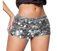 2026 Pantalones cortos de mujer elegantes para festivales y fiestas informales - Minishorts con brillantes lentejuelas, corte coqueto y profundo, plata, M