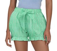 2026 - Pantalones cortos para mujer con pajarita a la moda, a cuadros, para uso casual, verano, verde, M