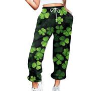 2026 Pantalones de chándal para mujer con estampado de St Pa Day, bolsillos, cintura alta, gimnasio, atlético, pantalones de jogger, verde, XL