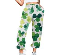 2026 Pantalones de chándal para mujer con estampado de St Pa Day, bolsillos, cintura alta, gimnasio, atlético, pantalones de jogger, Blanco, XXL