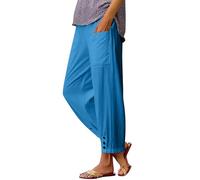 2026 Pantalones de mujer Verano 7/8 Pantalones cortos de cintura alta elásticos de algodón sueltos rectos casuales fluidos ligeros pantalones elegantes y elegantes playa con cordón bolsillos correr