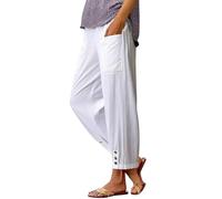 2026 Pantalones de mujer Verano 7/8 Pantalones cortos de cintura alta elásticos de algodón sueltos rectos casuales fluidos ligeros pantalones elegantes y elegantes playa con cordón bolsillos correr