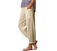 2026 Pantalones de mujer Verano 7/8 Pantalones cortos de cintura alta elásticos de algodón sueltos rectos casuales fluidos ligeros pantalones elegantes y elegantes playa con cordón bolsillos correr