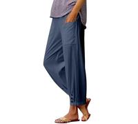 2026 Pantalones de mujer Verano 7/8 Pantalones cortos de cintura alta elásticos de algodón sueltos rectos casuales fluidos ligeros pantalones elegantes y elegantes playa con cordón bolsillos correr