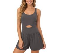 2026 Pantalones Mujer Mono sin Tirantes con Espalda Abierta Body Pantalones Cortos de Yoga Romper para Deporte Casual, gris, XXL