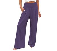 2026 Pantalones Palazzo de cintura alta y pierna ancha para mujer, cintura elástica, holgados, cómodos, informales, pantalones de pijama, pantalones azules de enfermería para mujer, morado, 5XL