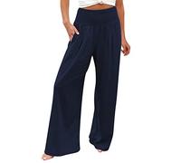 2026 Pantalones Palazzo de cintura alta y pierna ancha para mujer, cintura elástica, holgados, cómodos, informales, pantalones de pijama, pantalones azules de enfermería para mujer, marine, 3XL